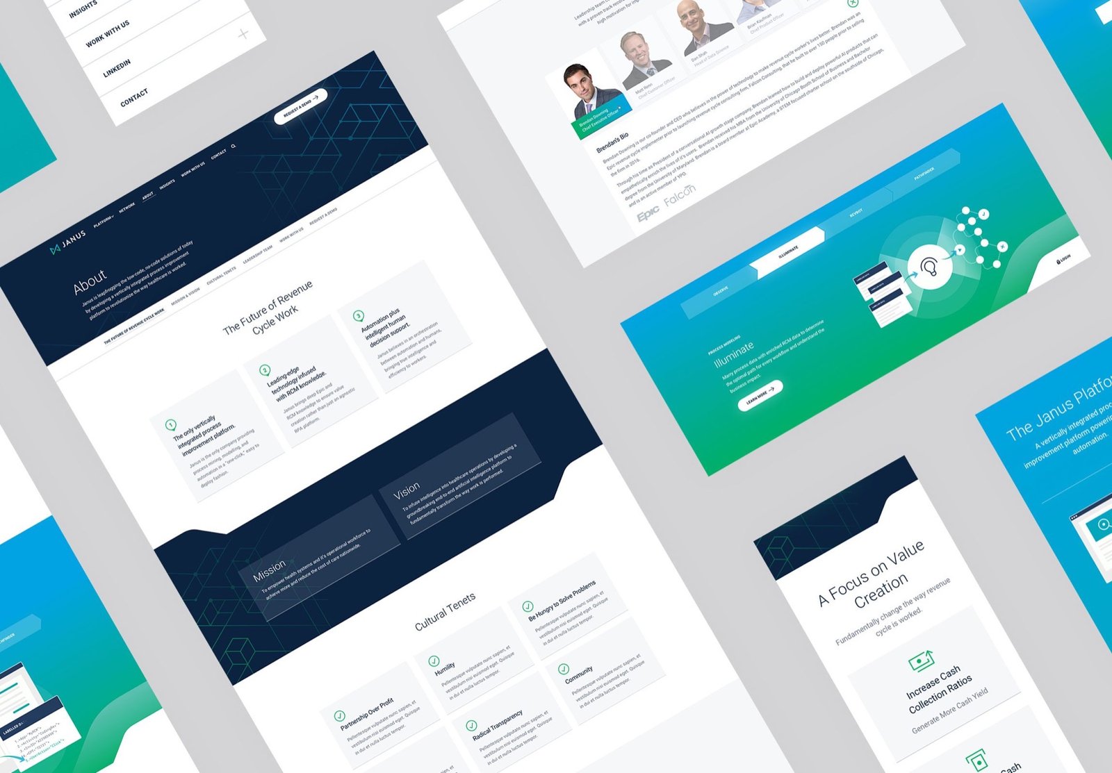 Janus Health website design shown across multiple screens