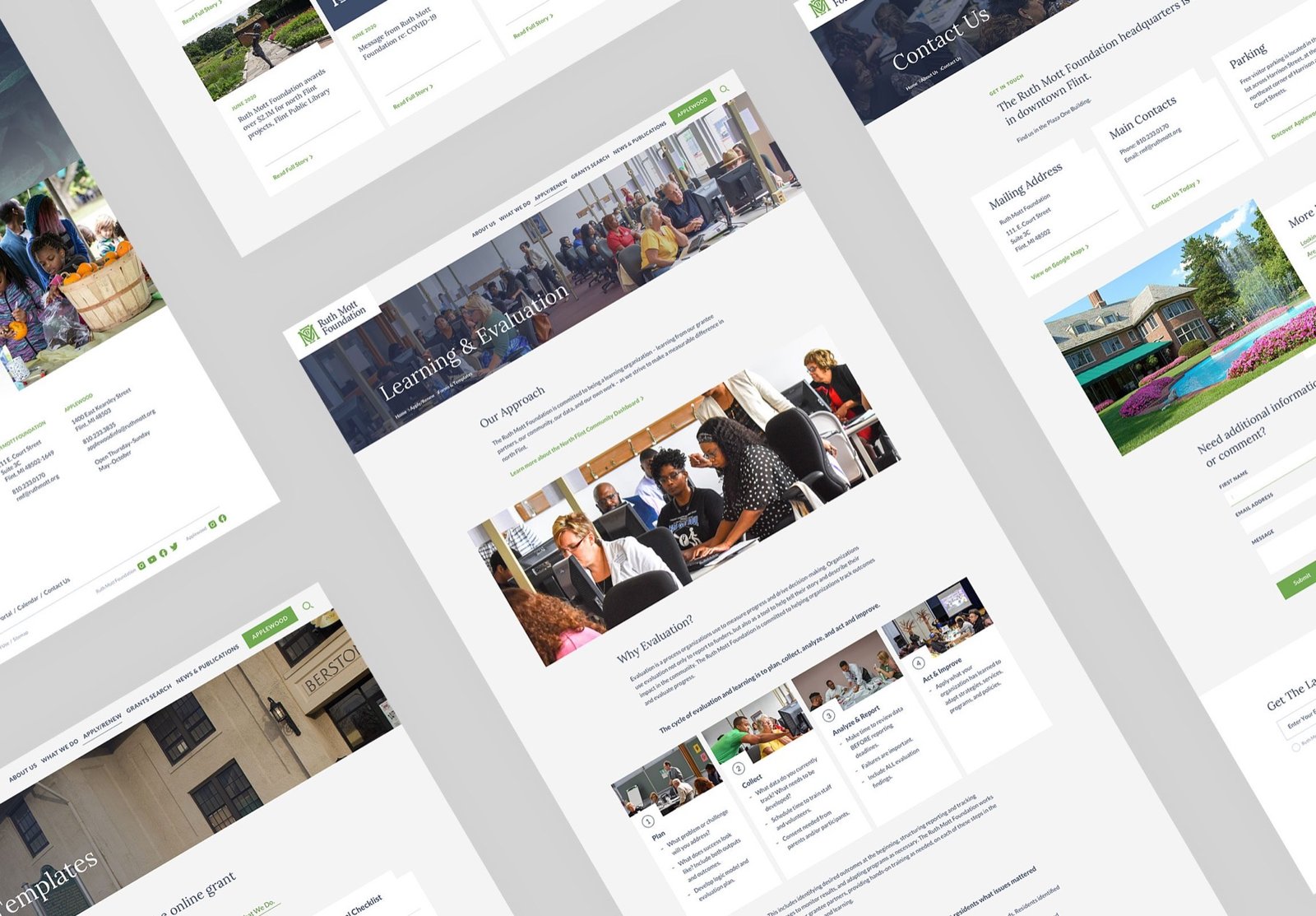 Ruth Mott Foundation website design, long-scroll view